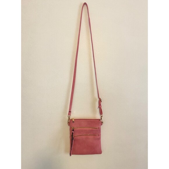 Pink Faux Leather Crossbody Bag With Gold Zippers & Adjustable Strap - Picture 1 of 5